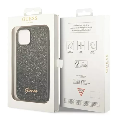 iPhone 14 Plus Guess PC/TPU Glitter Flakes Metal Logo tok zöld (GUHCP-3666339065171 2 kép