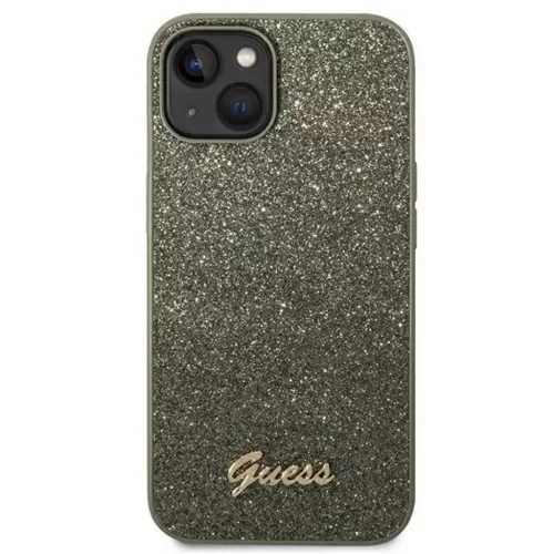 iPhone 14 Plus Guess PC/TPU Glitter Flakes Metal Logo tok zöld (GUHCP-3666339065171 7 kép