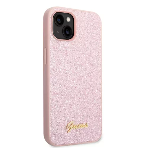 iPhone 14 Plus Guess PC/TPU Glitter Flakes Metal Logo tok rózsaszín -3666339065058 3 kép