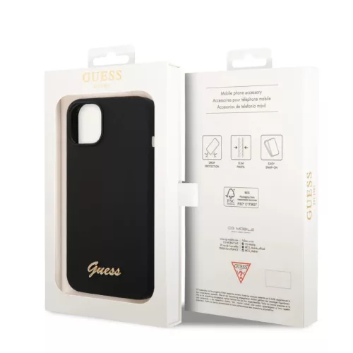 iPhone 14 Plus Guess Liquid Silicone Metal Logo tok fekete (GUHCP14MSL-3666339064891 5 kép