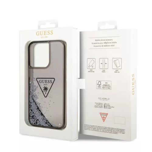 iPhone 14 Pro Max Guess PC/TPU Liquid Glitter Triangle Logo tok fekete-3666339064679 3 kép