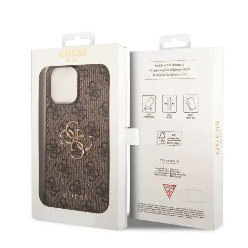iPhone 15 Pro Guess PU 4G Metal Logo tok barna (GUHCP15L4GMGBR)-3666339171520 5 kép