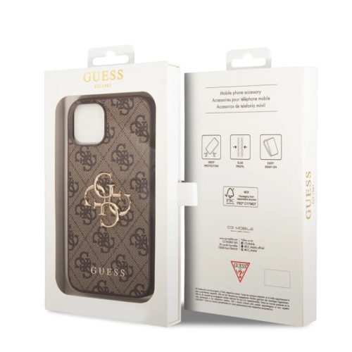 iPhone 15 Guess PU 4G Metal Logo telefontok barna (GUHCP15S4GMGBR)-3666339171506 5 kép