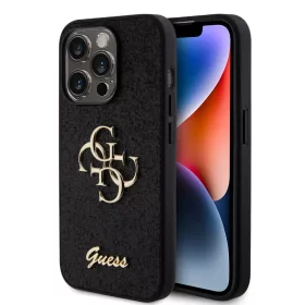  iPhone 15 Pro Max Guess PU Fixed Glitter 4G Metal Logo telefontok fekete (GUHCP15XHG4SGK)