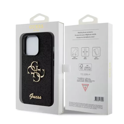 iPhone 15 Pro Max Guess PU Fixed Glitter 4G Metal Logo telefontok feke-3666339147396 5 kép