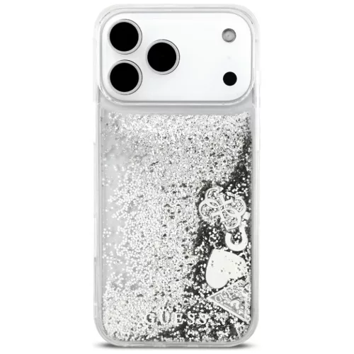 iPhone 17 Pro Guess Folyékony Csillogó Amulett Tok Ezüst-3666339553449 3 kép