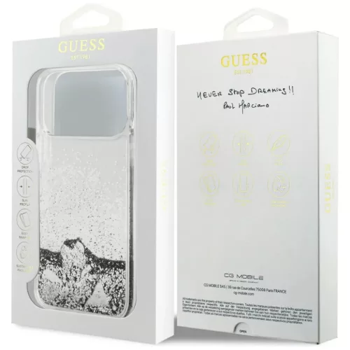 iPhone 17 Pro Guess Folyékony Csillogó Amulett Tok Ezüst-3666339553449 8 kép