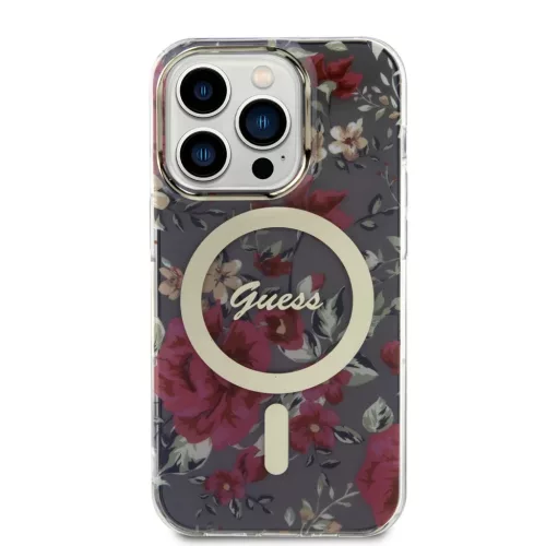 iPhone 14 Pro Guess PC/TPU Flowers IML MagSafe kompatibilis tok (GUHMP-3666339115616 6 kép
