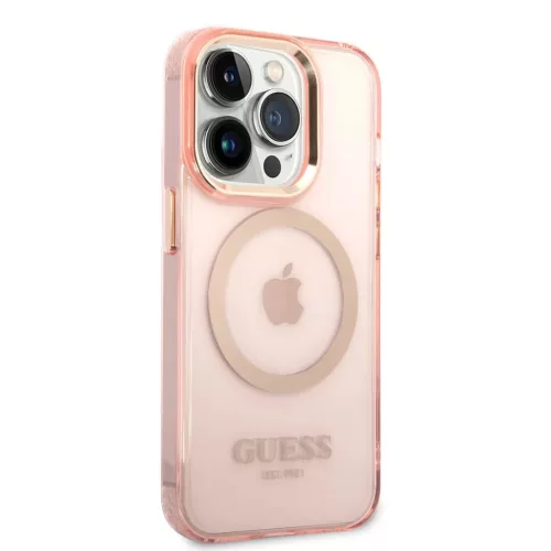 iPhone 14 Pro Guess Translucent MagSafe kompatibilis tok rózsaszín (-3666339069681 5 kép