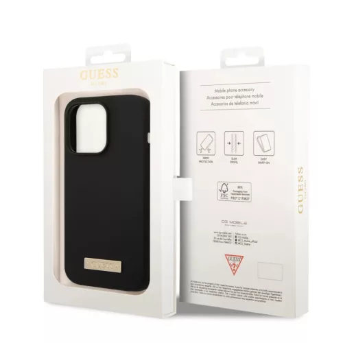 iPhone 14 Pro Guess Silicone Metal Logo MagSafe kompatibilis tok feket-3666339070243 2 kép