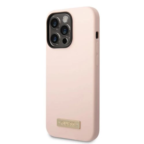iPhone 14 Pro Guess Silicone Metal Logo MagSafe kompatibilis tok rózs-3666339070328 4 kép