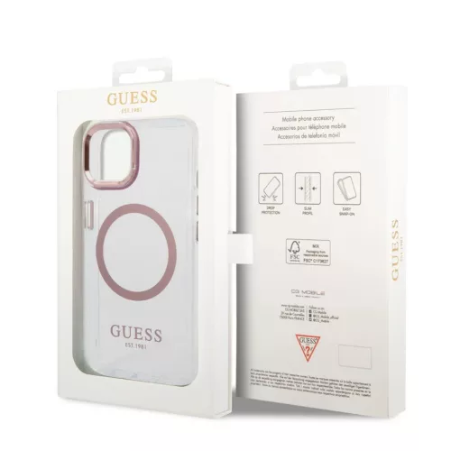 iPhone 14 Plus Guess Transparent MagSafe kompatibilis tok rózsaszín -3666339069759 2 kép