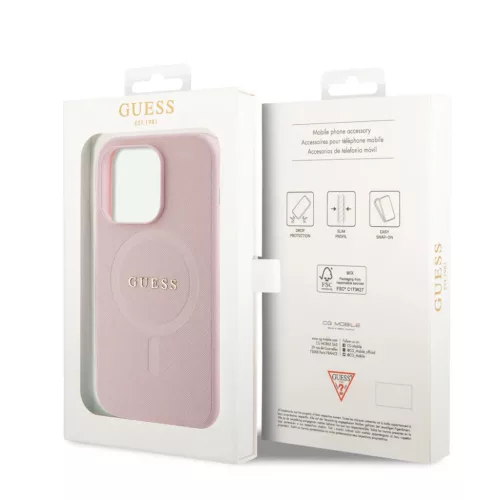 iPhone 15 Pro Guess PU Saffiano MagSafe tok rózsaszín (GUHMP15LPSAHM-3666339156206 3 kép