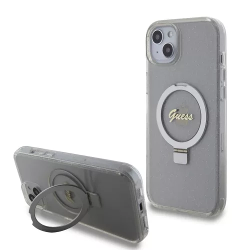 iPhone 15 Plus Guess IML Ring Stand Glitter MagSafe tok átlátszó (G-3666339156619 3 kép