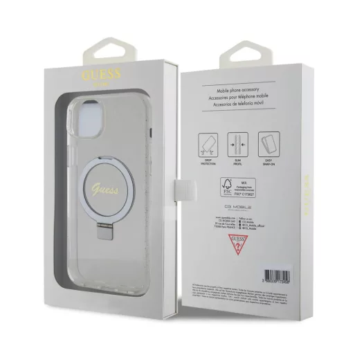 iPhone 15 Plus Guess IML Ring Stand Glitter MagSafe tok átlátszó (G-3666339156619 4 kép