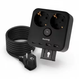   Huslog Power hálózati elosztó telefon tartóval HUS1055 USB-A, USB-C porttal