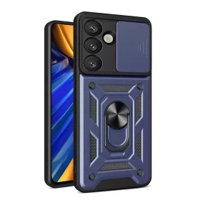   Páncélozott Hybrid Armor Camshield tok kamera védelemmel és fém gyűrűvel Samsung Galaxy S25 - kék