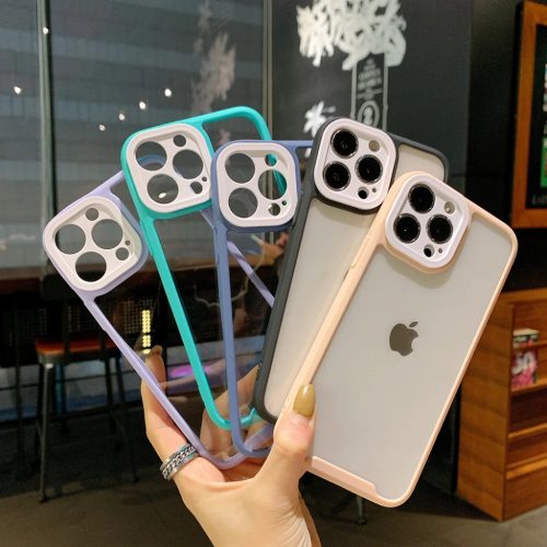 iPhone 12 Pro Max átlátszó tok halványlila kerettel Alphajack- 4 kép