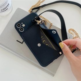 iPhone 13 TPU tok bőr pénztárcával és pánttal khaki színben Alp- 2 kép