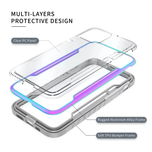 iPhone 13 Pro átlátszó TPU Shield tok alumínium kerettel szürke �- 2 kép