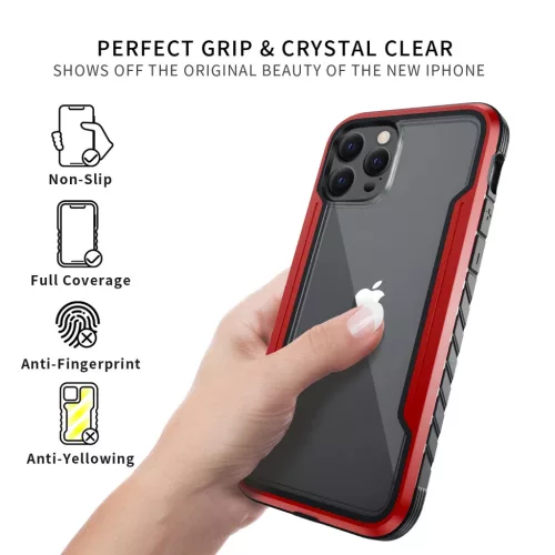 iPhone 13 Pro átlátszó TPU Shield tok alumínium kerettel piros üt- 6 kép