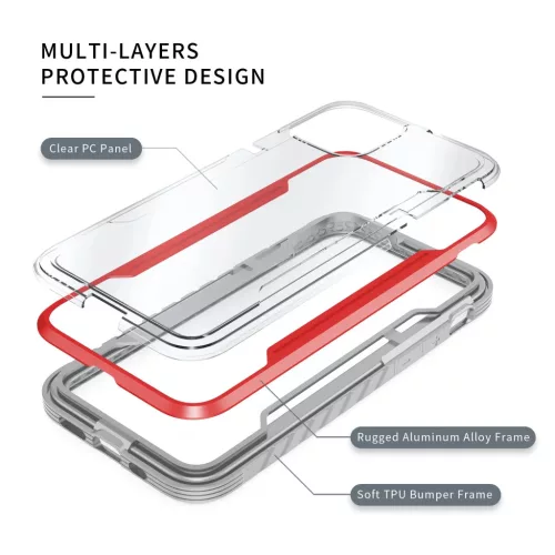 iPhone 13 Pro átlátszó TPU Shield tok alumínium kerettel piros üt- 7 kép