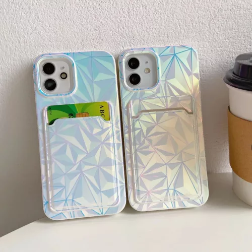 iPhone 13 Pro TPU tok színjátszó gyémánt mintával, kártyatartó- 5 kép
