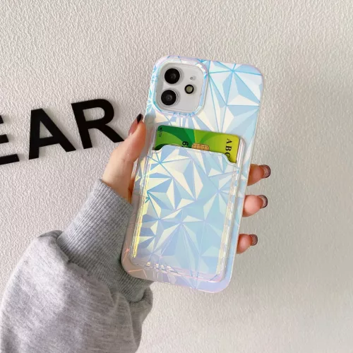 iPhone 13 Pro TPU tok színjátszó gyémánt mintával, kártyatartó- 6 kép