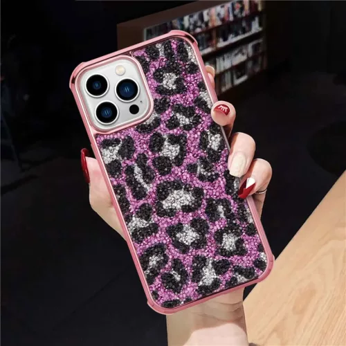 iPhone 13 Pro Diamond tok leopárd mintával rózsaszín színben Alph- 5 kép
