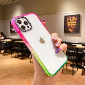   iPhone 13 Pro átlátszó TPU tok rózsaszín-zöld színátmenetes kerettel Alphajack