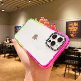 iPhone 13 Pro átlátszó TPU tok rózsaszín-zöld színátmenetes ke- 1 kép