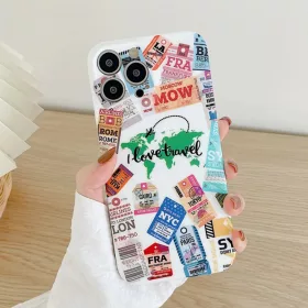 iPhone 13 Pro TPU tok ''I love travel'' mintával fehér Alphajack- 1 kép
