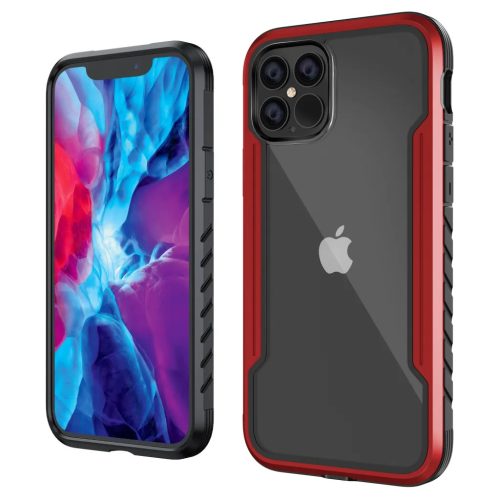 iPhone 13 Pro Max átlátszó TPU Shield tok alumínium kerettel piros- 1 kép