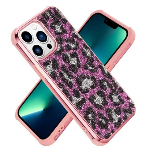 iPhone 13 Pro Max Diamond leopárd tok mintával rózsaszín színben - 1 kép