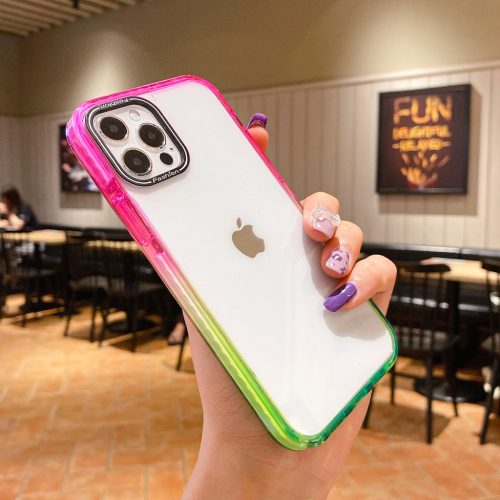 iPhone 13 Pro Max átlátszó TPU tok rózsaszín-zöld színátmenete- 4 kép