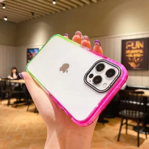 iPhone 13 Pro Max átlátszó TPU tok rózsaszín-zöld színátmenete- 3 kép