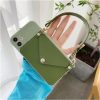 iPhone 13 Pro Max TPU tok bőr pénztárcával és pánttal khaki szí- 2 kép