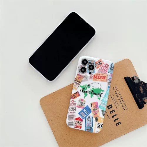 iPhone 13 Pro Max TPU tok ''I love travel'' mintával fehér Alphajack- 4 kép