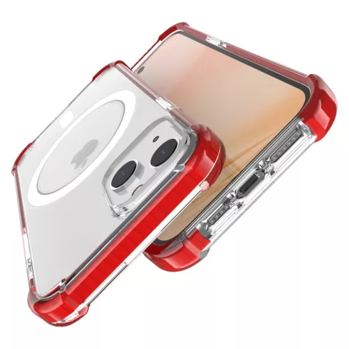 iPhone 14 MagSafe kompatibilis átlátszó TPU tok piros kerettel Alph- 4 kép