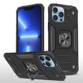   iPhone 14 Plus Ring Armor Case Kickstand tok kihajtható mágneses támasszal fekete Alphajack
