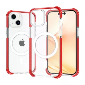  iPhone 14 Plus MagSafe kompatibilis átlátszó TPU tok piros kerettel Alphajack ütésálló