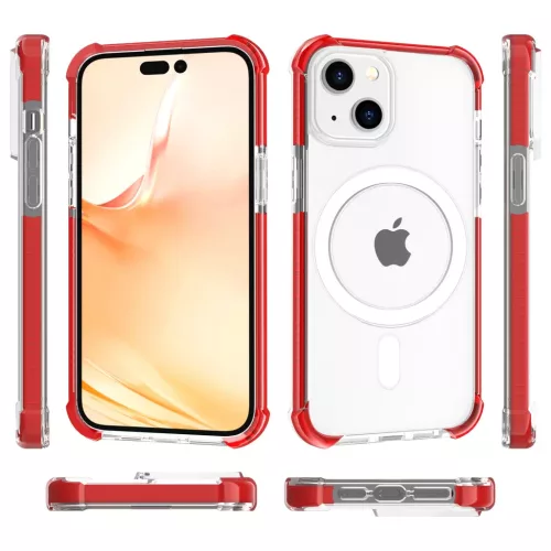 iPhone 14 Plus MagSafe kompatibilis átlátszó TPU tok piros kerettel- 3 kép