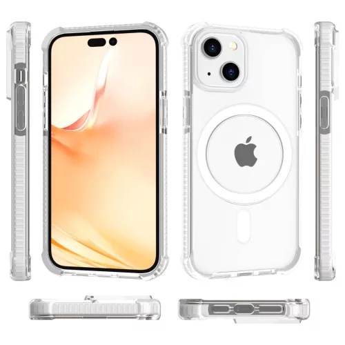 iPhone 14 Plus MagSafe kompatibilis átlátszó TPU tok fehér kerette- 3 kép