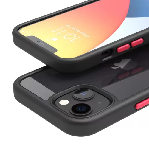 iPhone 14 Plus átlátszó TPU tok edzett üveg hátlappal, fekete ker- 3 kép