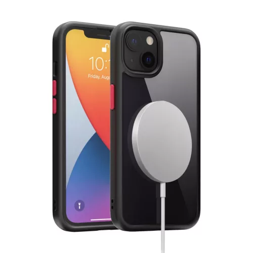 iPhone 14 Plus átlátszó TPU tok edzett üveg hátlappal, fekete ker- 4 kép