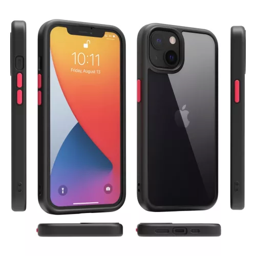 iPhone 14 Plus átlátszó TPU tok edzett üveg hátlappal, fekete ker- 5 kép