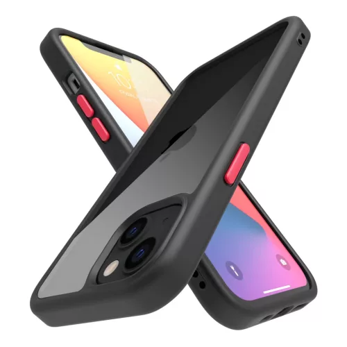 iPhone 14 Plus átlátszó TPU tok edzett üveg hátlappal, fekete ker- 7 kép