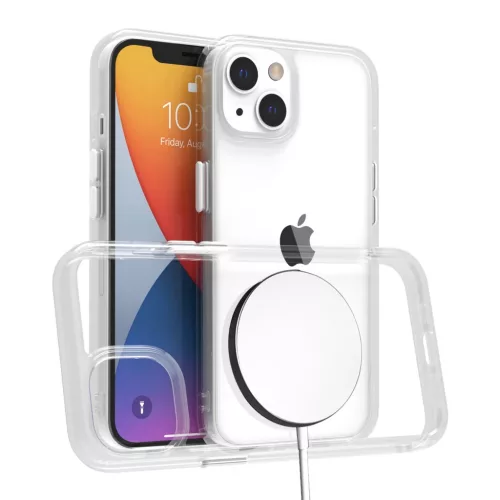 iPhone 14 Plus átlátszó TPU tok edzett üveg hátlappal, fehér ker- 9 kép