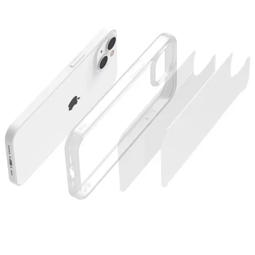 iPhone 14 Plus átlátszó TPU tok edzett üveg hátlappal, fehér ker- 10 kép