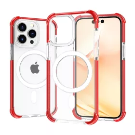   iPhone 14 Pro MagSafe kompatibilis átlátszó TPU tok piros kerettel Alphajack ütésálló